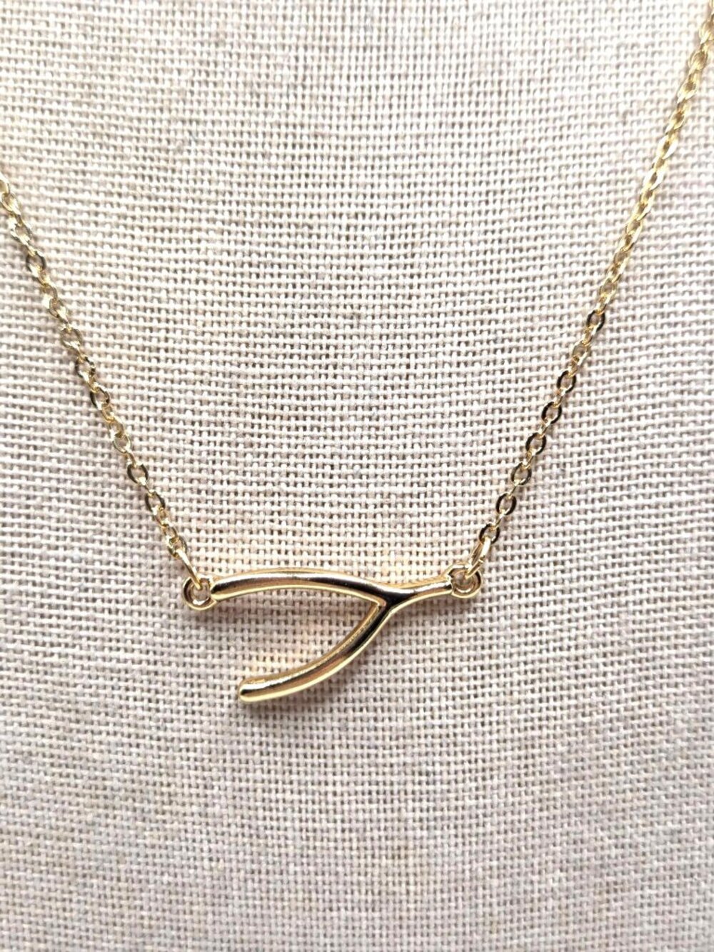 Wishbone Pendant Necklace In Gold-Tone With Dainty Chain - Picture 2 of 2